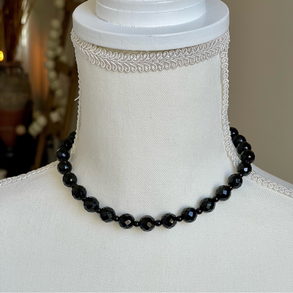 GERMANY | Vintage | Jet Black Faceted Glass Crystals Choker Necklace